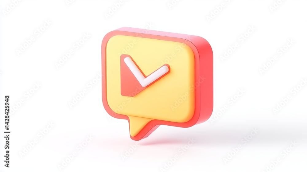 Poster 3d render yellow red speech bubble check mark icon notification message positive feedback approval c