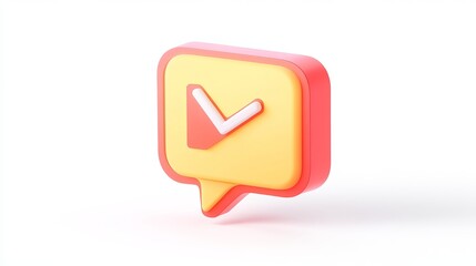 3D Render Yellow Red Speech Bubble Check Mark Icon Notification Message Positive Feedback Approval Confirmation Symbol Digital Design Element Modern Interface User Interface Design Graphic Resource UI