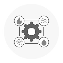 HVAC System Elements Icon – Heating, Cooling, Ventilation, and Humidity Control Engineering Symbol. Editable Stroke.
