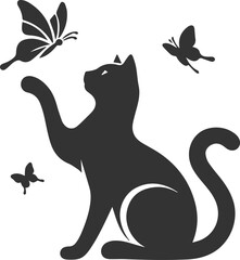 Playful cat with butterfly silhouette vector