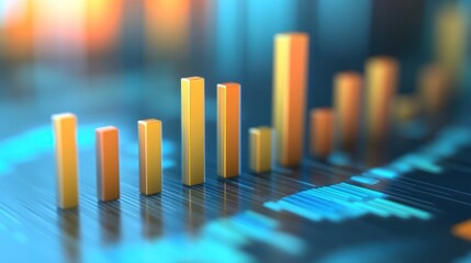 3D financial data visualization showcasing rising trends.