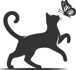 Playful cat with butterfly silhouette vector