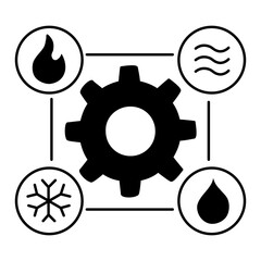 HVAC System Elements Icon – Heating, Cooling, Ventilation, and Humidity Control Engineering Symbol. Editable Stroke.