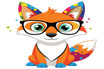 Colorful artistic fox  in colorful paint splatters on white background