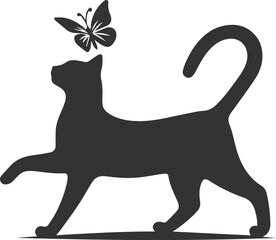 Playful cat with butterfly silhouette vector