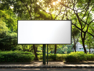 Fototapeta premium Empty Billboard in Public Park with Tree Canopy