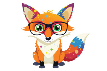 Colorful artistic fox  in colorful paint splatters on white background