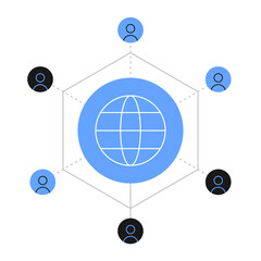 Vector concept of a global network with interconnected users. Depicts decentralized communication, digital structure, and social connectivity in an online system.