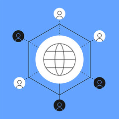 Vector concept of a global network with interconnected users. Depicts decentralized communication, digital structure, and social connectivity in an online system.