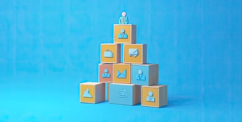 Naklejka premium Business hierarchy pyramid structure with icons.