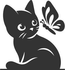 Playful cat with butterfly silhouette vector © MDAbdul