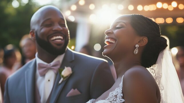 Joyful Celebration: An African American Couple's Radiant Wedding Moment
