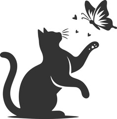 Playful cat with butterfly silhouette vector