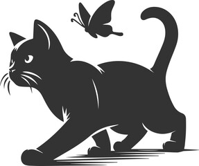 Playful cat with butterfly silhouette vector