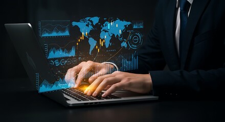 Analyzing global market trends with digital interface for investment decisions