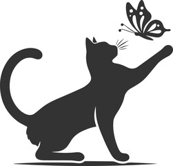 Playful cat with butterfly silhouette vector
