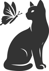 Playful cat with butterfly silhouette vector