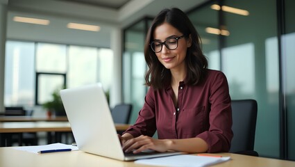 Woman Working on Laptop in Office