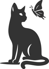 Playful cat with butterfly silhouette vector