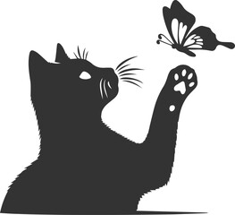 Playful cat with butterfly silhouette vector