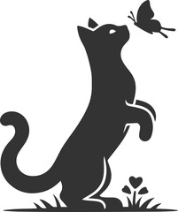 Playful cat with butterfly silhouette vector