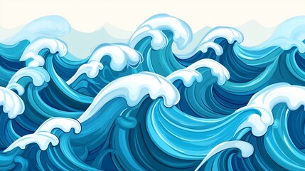 Blue cartoon ocean wave backdrop with light crests and dynamic movement