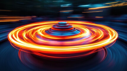 Fototapeta premium A swirling, vibrant disc of light, spinning in a dark space.