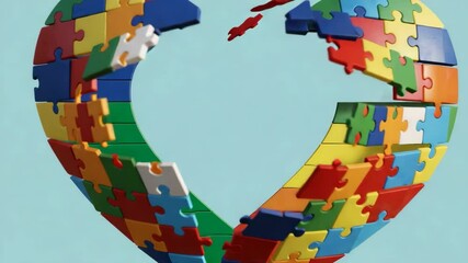 Colorful heart puzzle pieces forming together, symbolizing unity and diversity – Love, teamwork, and connection concept - Powered by Adobe