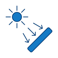 Solar Energy Blue Icon. Solar Energy, Solar Panel, Green Energy, Sun Energy, Solar Battery, Energy Saving, Solar House, Ecology, Electricity, Renewable Energies Editable Stroke Vector Illustration
