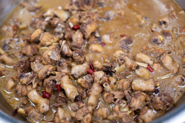 Simmered Chicken Stew with Spices and Chili in Rich Brown Sauce