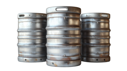 Vintage Beer Kegs Aged Steel Barrels for Craft Brewery Theme.