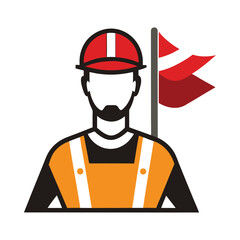 Industrial worker with flag logo on white background vector illustration