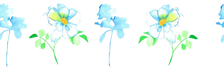 Flower silhouette and flower border on a white background. Hand-drawn illustration. Perfect for spring and summer.