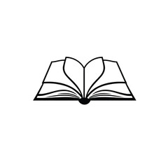 Vector open book logo in bold black silhouette with clean geometric symmetry and visible pages on white background — ideal for educational apps, learning brands, and digital libraries.

