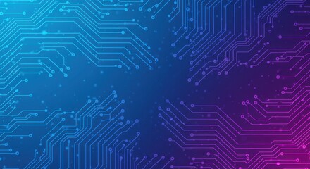 Abstract background with circuit board pattern in blue purple and pink gradient.