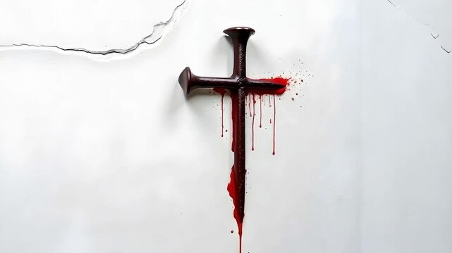 Easter crucifixion represented by bloodied nails in the shape of a cross