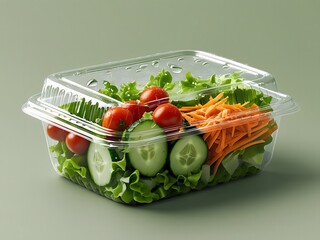 Clear Clamshell Salad Packaging Mockup with Fresh Vegetables