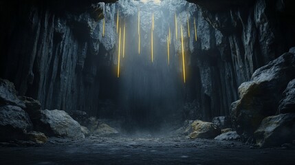 Mystical Cave with Natural Light Streaming Through Rocks