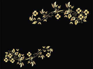 Elegant Gold Floral Design with Butterflies on Black