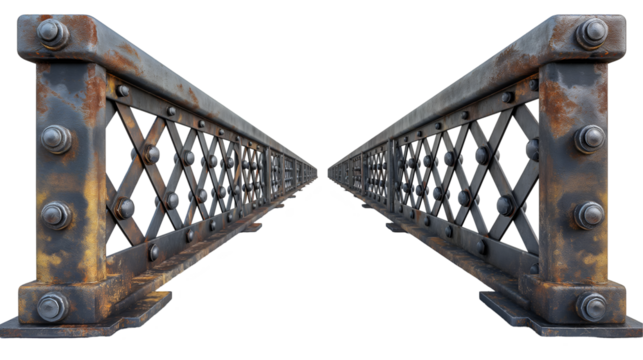 Industrial Metal Bridge Vintage Steel Structure with Wood Deck.