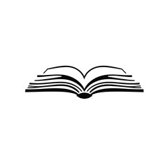 Open book icon in vector format with clean black silhouette, page details, and geometric balance — designed for education, e-books, reading platforms, and learning tools.


