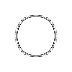 A modern circular sketched border with rustic line and dashes. Hand drawn in black.