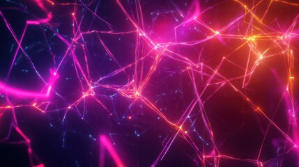 Fototapeta premium Luminous web of interconnected nodes radiating energetic light trails in darkness