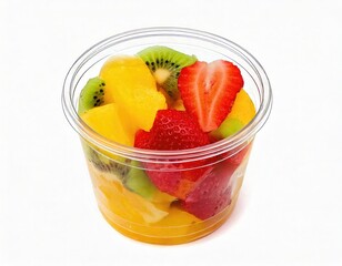 Fresh Fruit Salad: Vibrant Oranges, Strawberries, and Kiwis in a Clear Cup