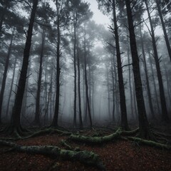 Obraz premium dark misty forest panorama fantasy halloween landscape 