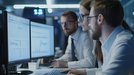 Dedicated analysts collaborating to decipher complex data for investment strategies