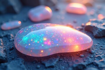 Shimmering opal stone surface with iridescent colors, luxurious background, polished, shimmering