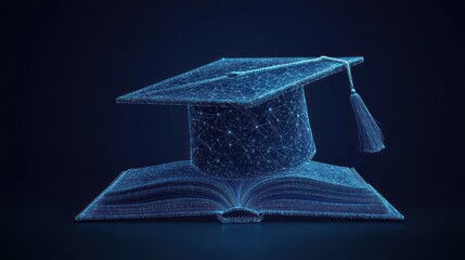 Digital illustration of academic achievement with graduation cap and open book