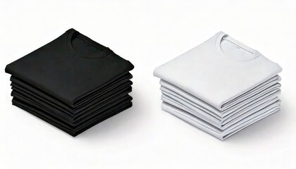 Neatly Stacked Black and White T-Shirts: A Minimalist Product Shot