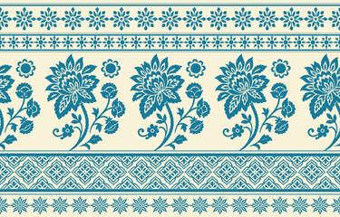 Printfloral pattern vintage ethnic modern embroidery texture boho design vector illustration hand drawn pink flower motif branches leaves wallpaper seamless background border.